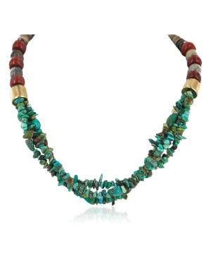 Certified Authentic 3 Strand Navajo .925 Sterling Silver 12kt Gold Filled Twisted Turquoise Native American Necklace 750134