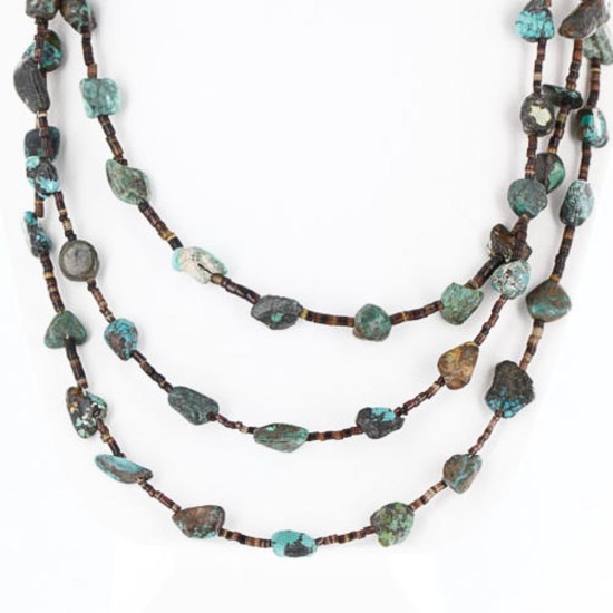 Certified Authentic 3 Strand Navajo .925 Sterling Silver and Turquoise Native American Necklace 371062050272