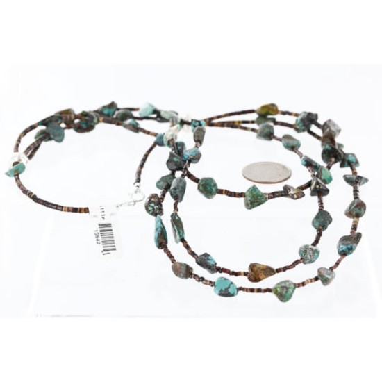 Certified Authentic 3 Strand Navajo .925 Sterling Silver and Turquoise Native American Necklace 371062050272