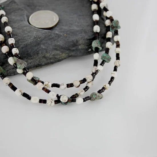 Certified Authentic 3 Strand Navajo .925 Sterling Silver and WHITE Turquoise Native American Necklace 390717736848