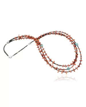 Certified Authentic 3 Strand Navajo .925 Sterling Silver BLUE MOON Turquoise and Coral Native American Necklace 370922700498 Certified Authentic 3 Strand Navajo .925 Sterling Silver BLUE MOON Turquoise and Coral Native American Necklace 370922700498