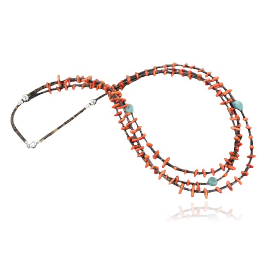 Certified Authentic 3 Strand Navajo .925 Sterling Silver BLUE MOON Turquoise and Coral Native American Necklace 370922700498