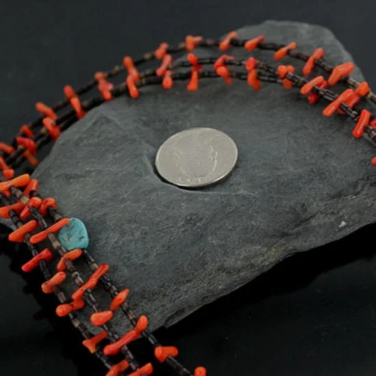 Certified Authentic 3 Strand Navajo .925 Sterling Silver BLUE MOON Turquoise and Coral Native American Necklace 370922700498 Certified Authentic 3 Strand Navajo .925 Sterling Silver BLUE MOON Turquoise and Coral Native American Necklace 370922700498