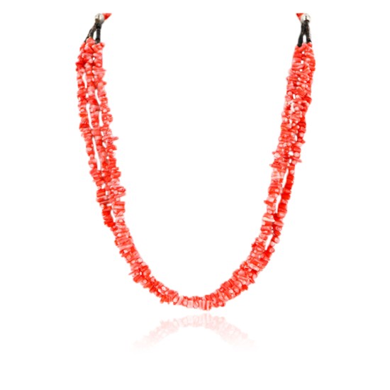 Certified Authentic 3 Strand Navajo .925 Sterling Silver Coral Native American Necklace 15942 Certified Authentic 3 Strand Navajo .925 Sterling Silver Coral Native American Necklace 15942