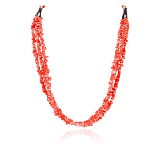 Certified Authentic 3 Strand Navajo .925 Sterling Silver Coral Native American Necklace 15942 Certified Authentic 3 Strand Navajo .925 Sterling Silver Coral Native American Necklace 15942