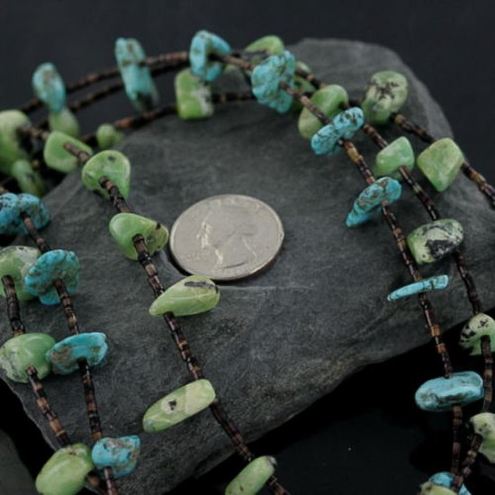Certified Authentic 3 Strand Navajo .925 Sterling Silver Gaspeite Native American Necklace 15297-36 Certified Authentic 3 Strand Navajo .925 Sterling Silver Gaspeite Native American Necklace 15297-36