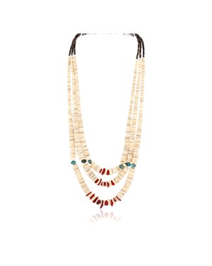 Certified Authentic 3 Strand Navajo .925 Sterling Silver Graduated Heishi and Coral Native American Necklace 390781366842