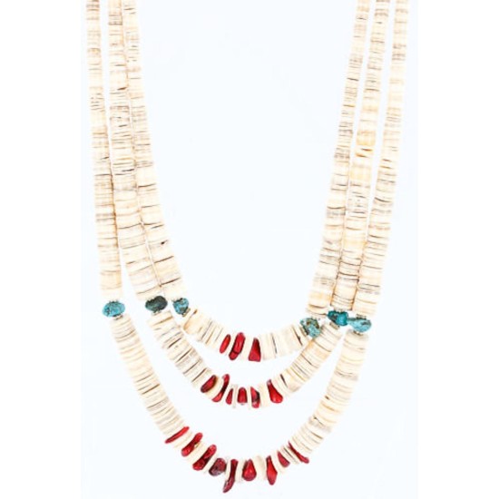 3 Strand Navajo .925 Sterling Silver Graduated Heishi and Coral Native American Necklace 390781366842 3 Strand Navajo .925 Sterling Silver Graduated Heishi and Coral Native American Necklace 390781366842