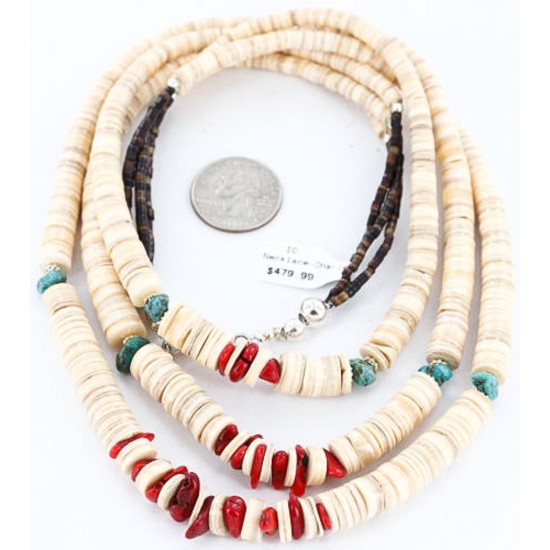 3 Strand Navajo .925 Sterling Silver Graduated Heishi and Coral Native American Necklace 390781366842 3 Strand Navajo .925 Sterling Silver Graduated Heishi and Coral Native American Necklace 390781366842