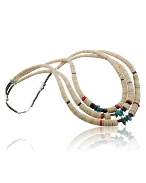 Certified Authentic 3 Strand Navajo .925 Sterling Silver Graduated Melon Shell and Coral Native American Necklace 370974617429