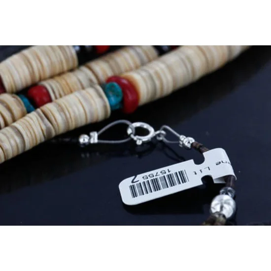 Certified Authentic 3 Strand Navajo .925 Sterling Silver Graduated Melon Shell and Hematite Native American Necklace 370983998993 Certified Authentic 3 Strand Navajo .925 Sterling Silver Graduated Melon Shell and Hematite Native American Necklace 370983998993