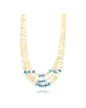 Certified Authentic 3 Strand Navajo .925 Sterling Silver Graduated Melon Shell and Turquoise Native American Necklace 371198380629