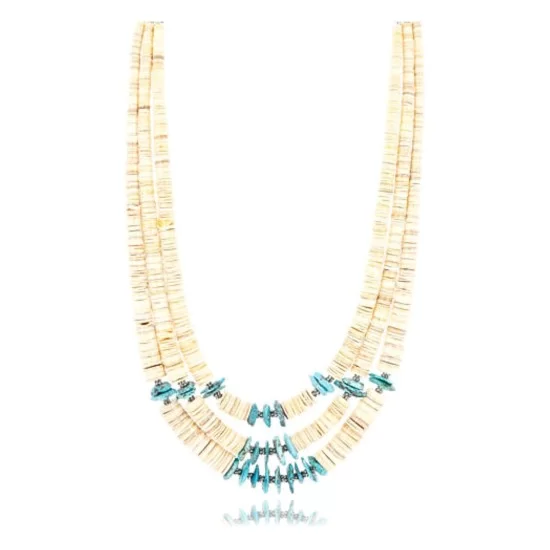 Certified Authentic 3 Strand Navajo .925 Sterling Silver Graduated Melon Shell and Turquoise Native American Necklace 371198380629 Certified Authentic 3 Strand Navajo .925 Sterling Silver Graduated Melon Shell and Turquoise Native American Necklace 371198380629