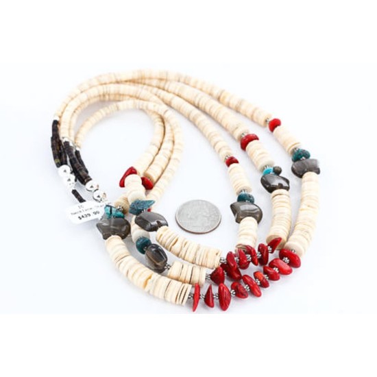 Certified Authentic 3 Strand Navajo .925 Sterling Silver Heishi and Coral Native American Necklace 390777368973 Certified Authentic 3 Strand Navajo .925 Sterling Silver Heishi and Coral Native American Necklace 390777368973