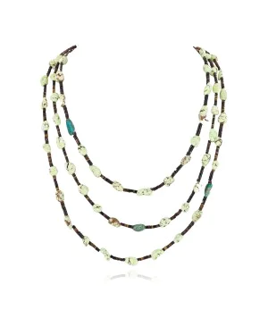 Certified Authentic 3 Strand Navajo .925 Sterling Silver Natural Gaspeite Native American Necklace 25279-0