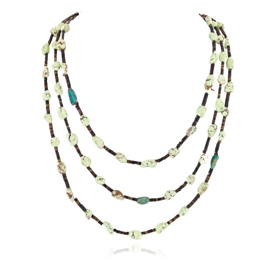 Certified Authentic 3 Strand Navajo .925 Sterling Silver Natural Gaspeite Native American Necklace 25279-0