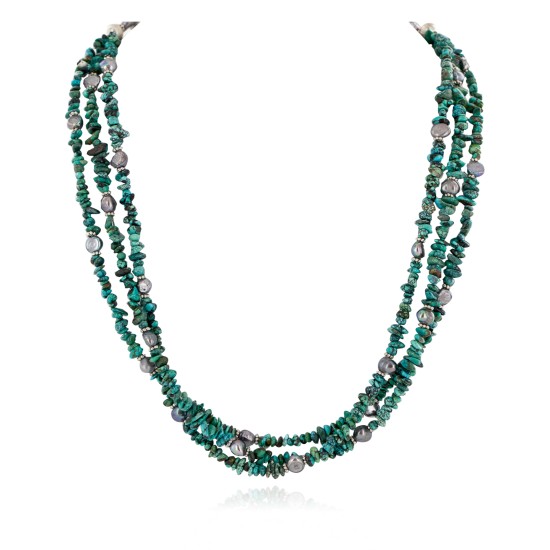 Certified Authentic 3 Strand Navajo .925 Sterling Silver Natural Turquoise and Mother of Pearl Native American Necklace 25267 Certified Authentic 3 Strand Navajo .925 Sterling Silver Natural Turquoise and Mother of Pearl Native American Necklace 25267