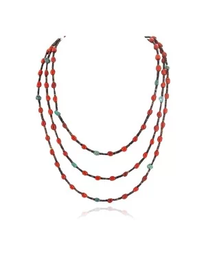 Certified Authentic 3 Strand Navajo .925 Sterling Silver Natural Turquoise Coral Native American Necklace 18110 Certified Authentic 3 Strand Navajo .925 Sterling Silver Natural Turquoise Coral Native American Necklace 18110