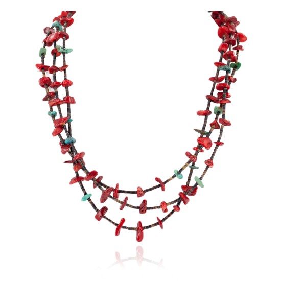 Certified Authentic 3 Strand Navajo .925 Sterling Silver Natural Turquoise Coral Native American Necklace 18117 Certified Authentic 3 Strand Navajo .925 Sterling Silver Natural Turquoise Coral Native American Necklace 18117