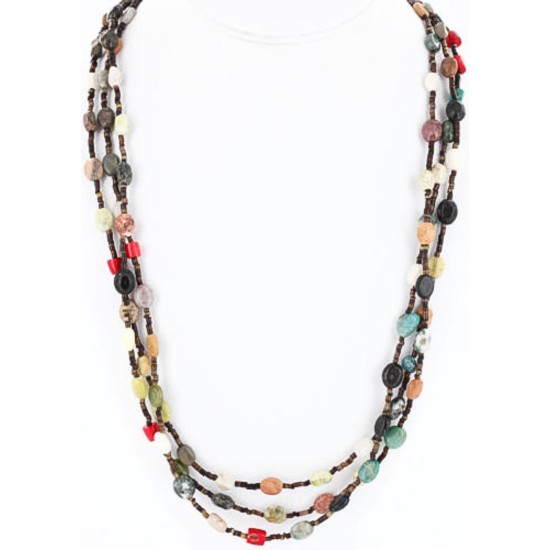 Certified Authentic 3 Strand Navajo .925 Sterling Silver Natural Turquoise Multicolor 721 Native American Necklace 15872-1 All Products 371030681593 15872-1 (by LomaSiiva)