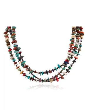 Certified Authentic 3 Strand Navajo .925 Sterling Silver Natural Turquoise Multicolor Stones Native American Necklace 18118