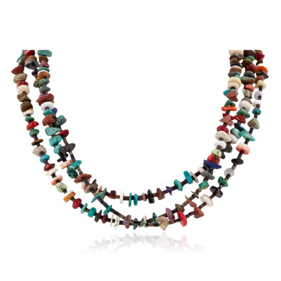 Certified Authentic 3 Strand Navajo .925 Sterling Silver Natural Turquoise Multicolor Stones Native American Necklace 18118