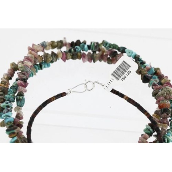 Certified Authentic 3 Strand Navajo .925 Sterling Silver Natural Turquoise Native American Necklace 371054165026