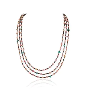 Certified Authentic 3 Strand Navajo .925 Sterling Silver Natural Turquoise Pink Agate and Heishi Native American Necklace 25246-4
