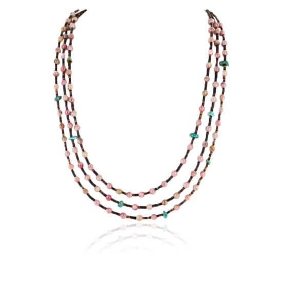 Certified Authentic 3 Strand Navajo .925 Sterling Silver Natural Turquoise Pink Agate and Heishi Native American Necklace 25246-4 Certified Authentic 3 Strand Navajo .925 Sterling Silver Natural Turquoise Pink Agate and Heishi Native American Necklace 25246-4