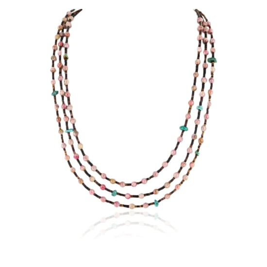 Certified Authentic 3 Strand Navajo .925 Sterling Silver Natural Turquoise Pink Agate and Heishi Native American Necklace 25246-4 Certified Authentic 3 Strand Navajo .925 Sterling Silver Natural Turquoise Pink Agate and Heishi Native American Necklace 25246-4