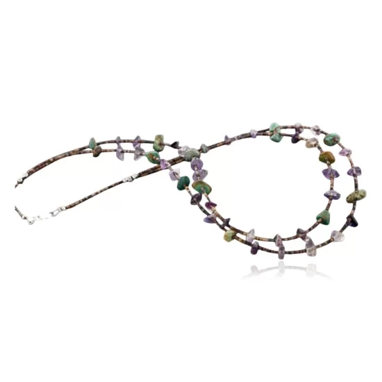 Certified Authentic 3 Strand Navajo .925 Sterling Silver Turquoise Amethyst 41 Native American Necklace 15774-1