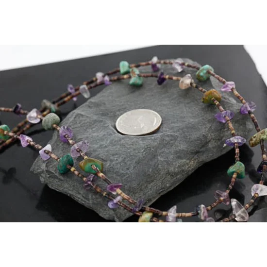 Certified Authentic 3 Strand Navajo .925 Sterling Silver Turquoise Amethyst 41 Native American Necklace 15774-1