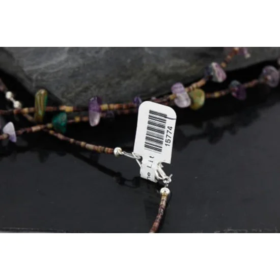 Certified Authentic 3 Strand Navajo .925 Sterling Silver Turquoise Amethyst 41 Native American Necklace 15774-1