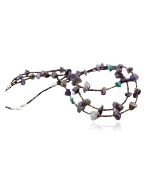Certified Authentic 3 Strand Navajo .925 Sterling Silver Turquoise Amethyst 63 Native American Necklace 15776-3 Certified Authentic 3 Strand Navajo .925 Sterling Silver Turquoise Amethyst 63 Native American Necklace 15776-3