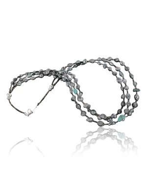 Certified Authentic 3 Strand Navajo .925 Sterling Silver Turquoise and Abalone Native American Necklace 24170-14