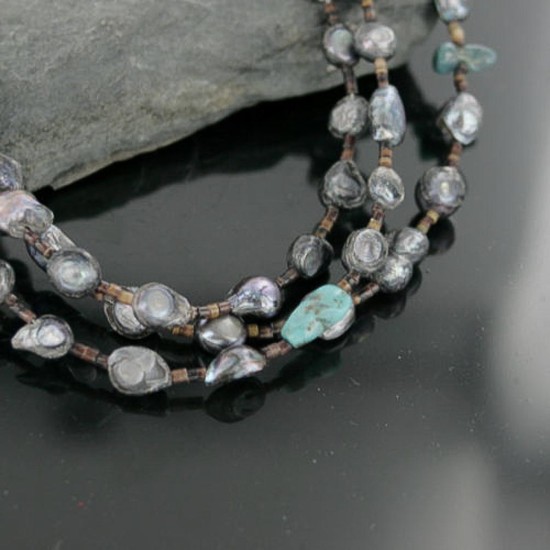 Certified Authentic 3 Strand Navajo .925 Sterling Silver Turquoise and Abalone Native American Necklace 24170-14 Certified Authentic 3 Strand Navajo .925 Sterling Silver Turquoise and Abalone Native American Necklace 24170-14