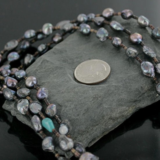 Certified Authentic 3 Strand Navajo .925 Sterling Silver Turquoise and Abalone Native American Necklace 24170-14 Certified Authentic 3 Strand Navajo .925 Sterling Silver Turquoise and Abalone Native American Necklace 24170-14