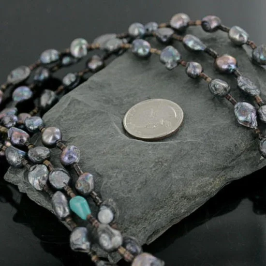 Certified Authentic 3 Strand Navajo .925 Sterling Silver Turquoise and Abalone Native American Necklace 24170-14