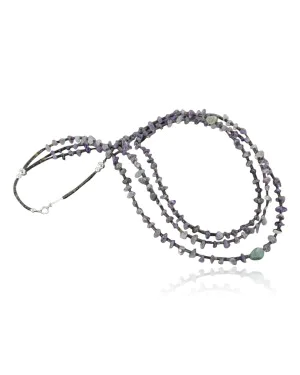 Certified Authentic 3 Strand Navajo .925 Sterling Silver Turquoise and Amethyst Native American Necklace 15585-6