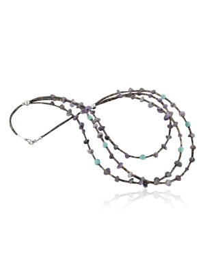 3 Strand Navajo .925 Sterling Silver Turquoise and Amethyst Necklace 15585-7