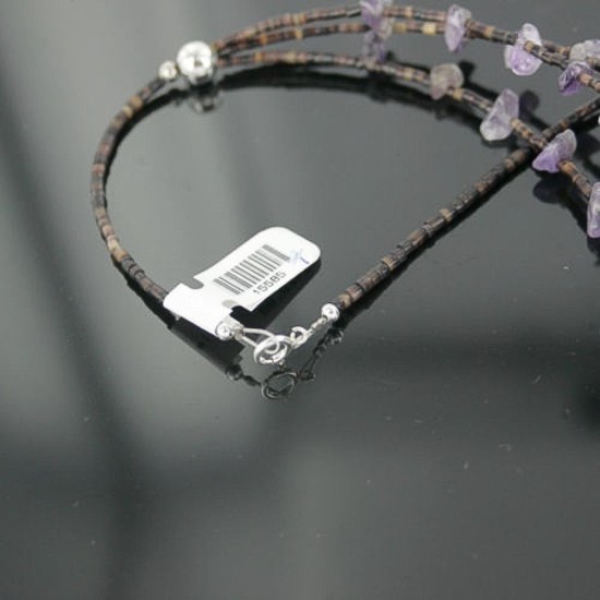 3 Strand Navajo .925 Sterling Silver Turquoise and Amethyst Necklace 15585-7