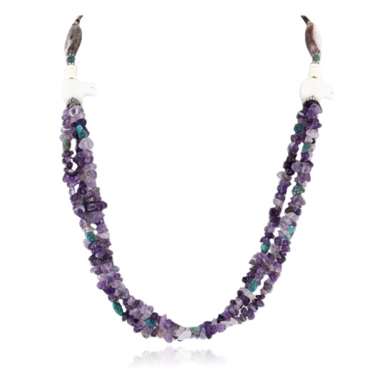 Certified Authentic 3 Strand Navajo .925 Sterling Silver Turquoise and AMETHYST Native American Necklace 15941