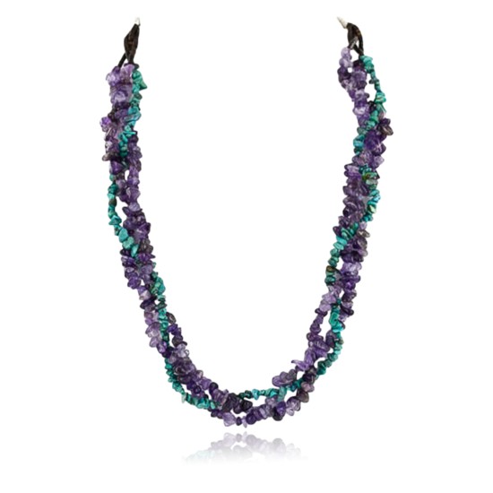 Certified Authentic 3 Strand Navajo .925 Sterling Silver Turquoise and AMETHYST Native American Necklace 15959-102 Certified Authentic 3 Strand Navajo .925 Sterling Silver Turquoise and AMETHYST Native American Necklace 15959-102