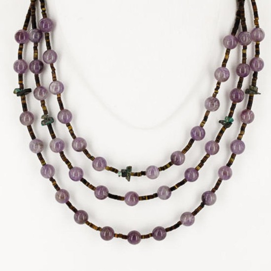 Certified Authentic 3 Strand Navajo .925 Sterling Silver Turquoise and Amethyst Native American Necklace 390748249766
