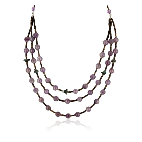 Certified Authentic 3 Strand Navajo .925 Sterling Silver Turquoise and Amethyst Native American Necklace 390748249766