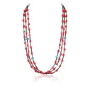 Certified Authentic 3 Strand Navajo .925 Sterling Silver Turquoise and Coral 1251 Native American Necklace 371034878387