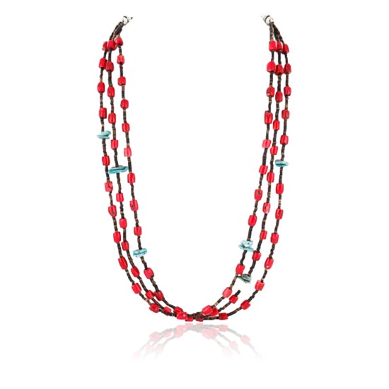 Certified Authentic 3 Strand Navajo .925 Sterling Silver Turquoise and Coral 1251 Native American Necklace 371034878387