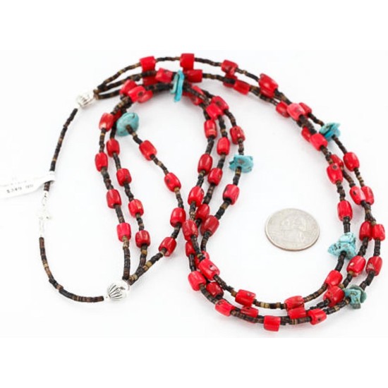 Certified Authentic 3 Strand Navajo .925 Sterling Silver Turquoise and Coral 1251 Native American Necklace 371034878387 Certified Authentic 3 Strand Navajo .925 Sterling Silver Turquoise and Coral 1251 Native American Necklace 371034878387