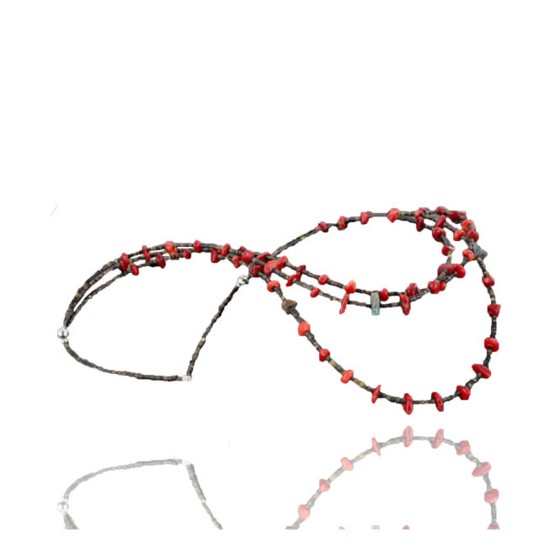 Certified Authentic 3 Strand Navajo .925 Sterling Silver Turquoise and Coral Native American Necklace 15401-7