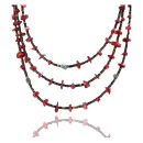 Certified Authentic 3 Strand Navajo .925 Sterling Silver Turquoise and Coral Native American Necklace 15501-1